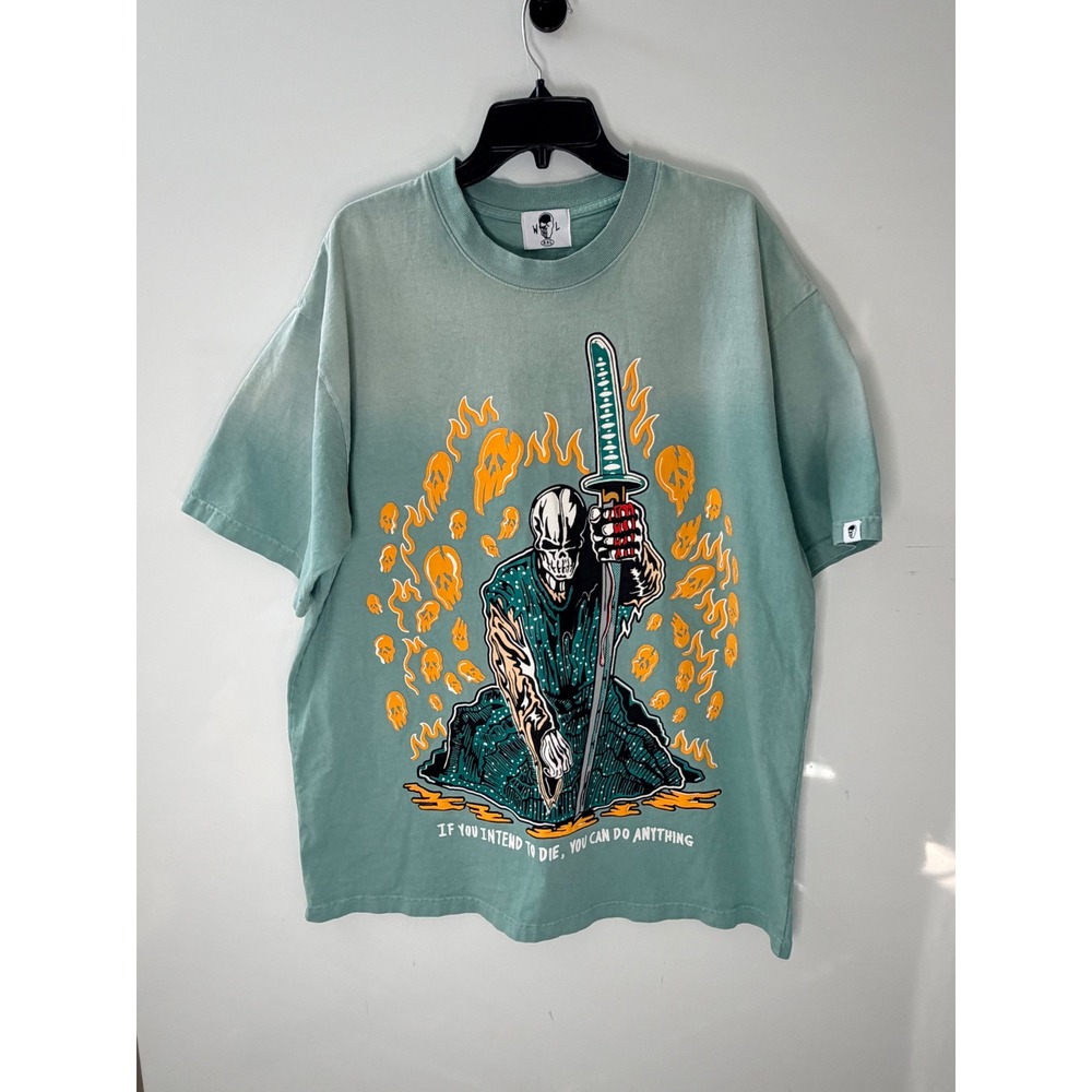 Warren Lotas Samurai Skeleton Graphic T-Shirt Teal XXL Made in USA